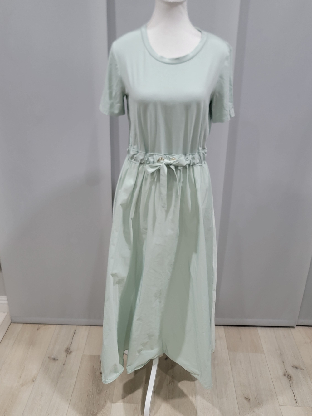 Joseph Ribkoff Sport Mint Green Short-Sleeve Drawstring Maxi Dress